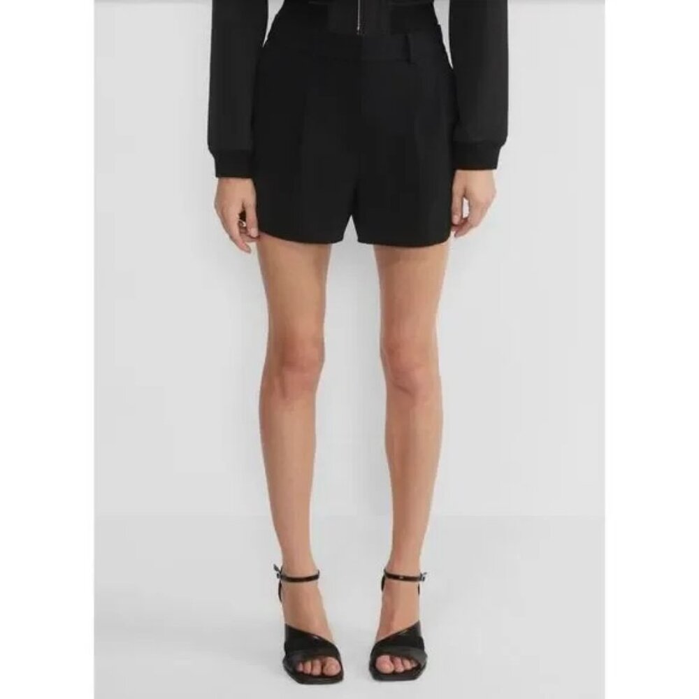 Babaton Black High Rise Pleated Mini Shorts